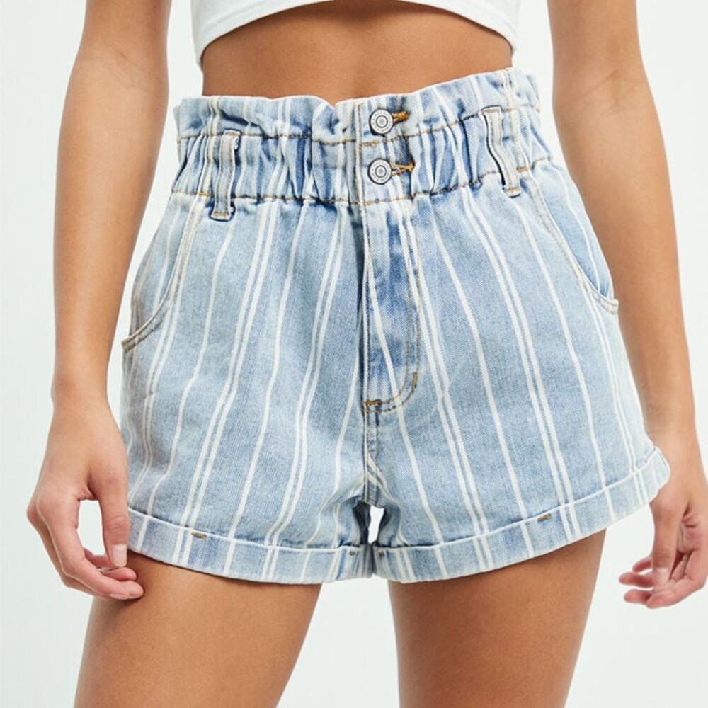 Harlow Paperbag Striped Denim Shorts